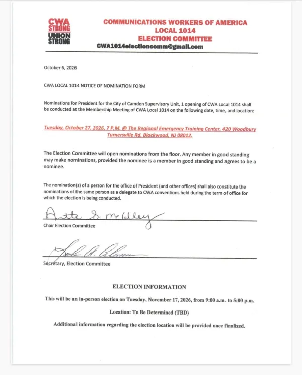City Of Camden Supervisor Notice